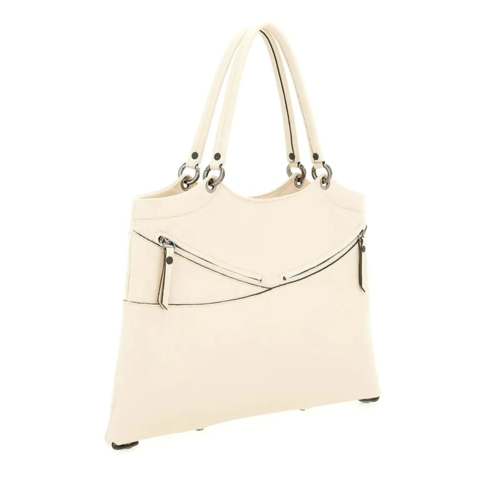Borsa a Spalla Trasformabile in Pelle Ecrù con Tracolla