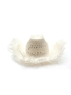 Cappello Texano Sfrangiato in Carta Bianco