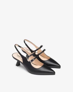 Chanel a Punta in Pelle Nera Tacco Rocchetto