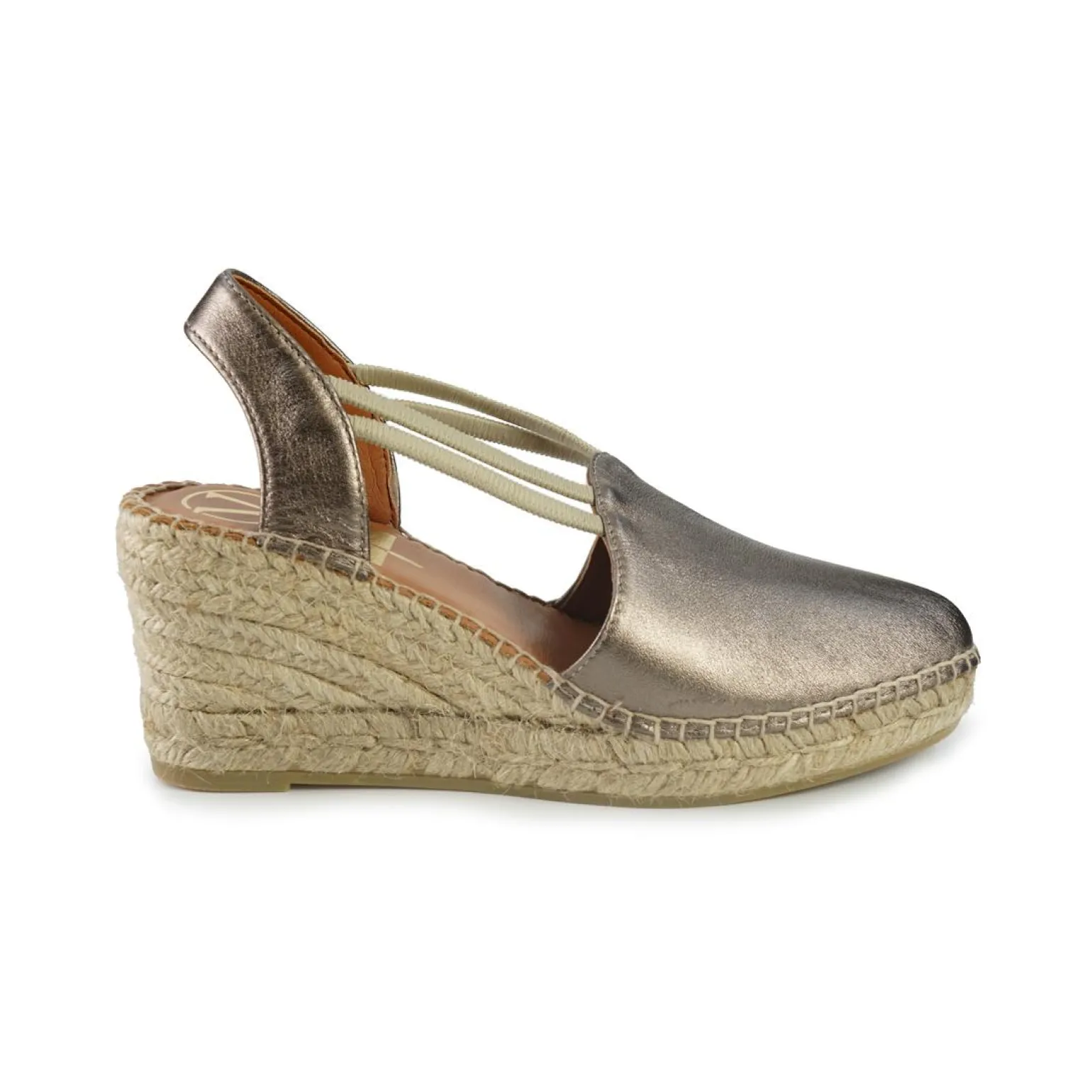 Espadrillas Alta in Pelle Laminato Fumo con Elastici