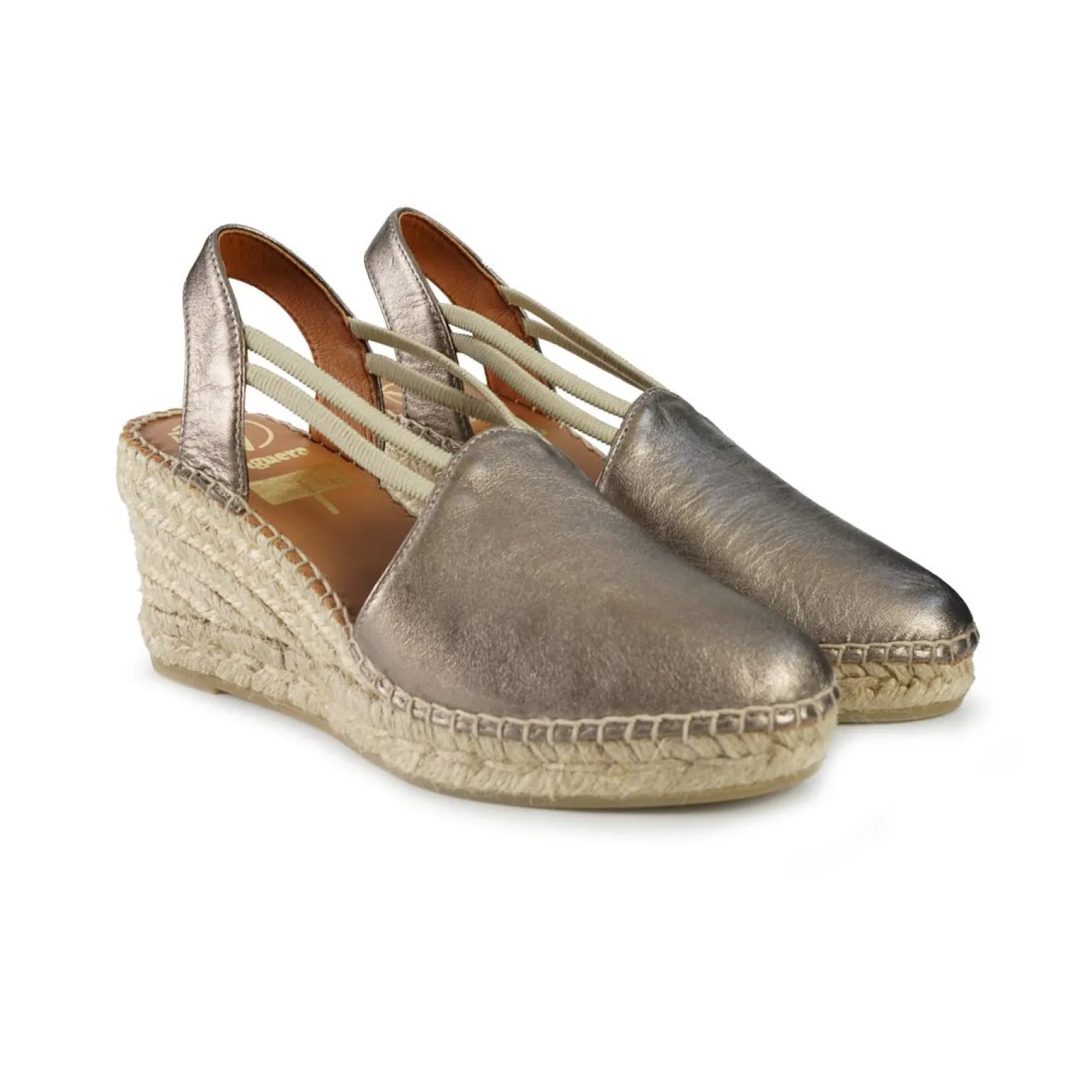 Espadrillas Alta in Pelle Laminato Fumo con Elastici