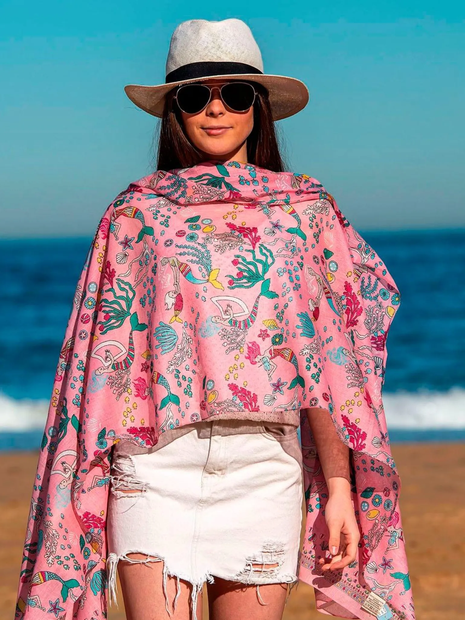 Foulard Pareo in Cotone Stampato Fantasia Rosa