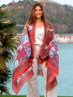 Foulard Pareo in Cotone Stampato Fantasia Rosso