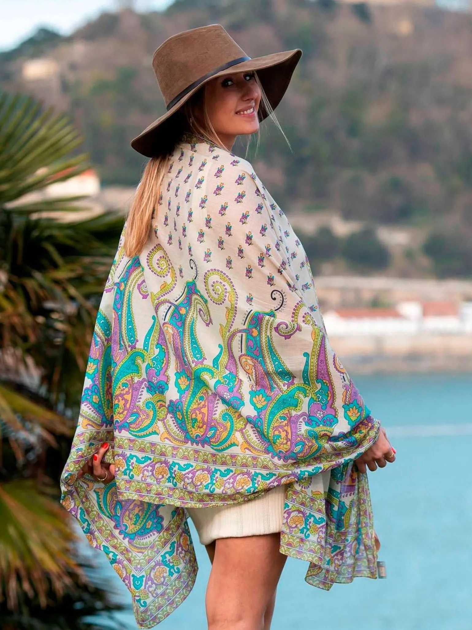 Foulard Pareo in Cotone Stampato Fantasia Viola