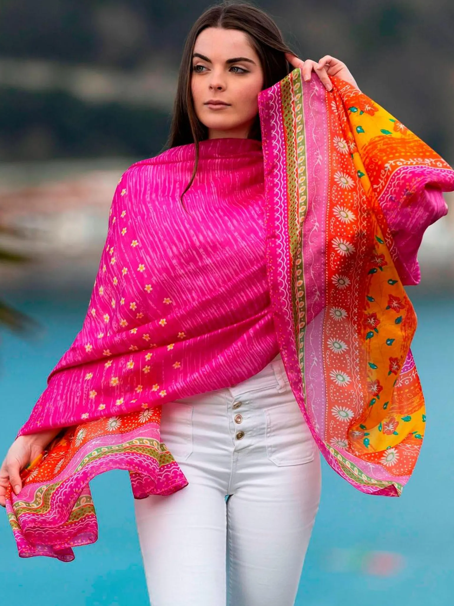 Foulard Pareo in Seta Stampa Fuxia