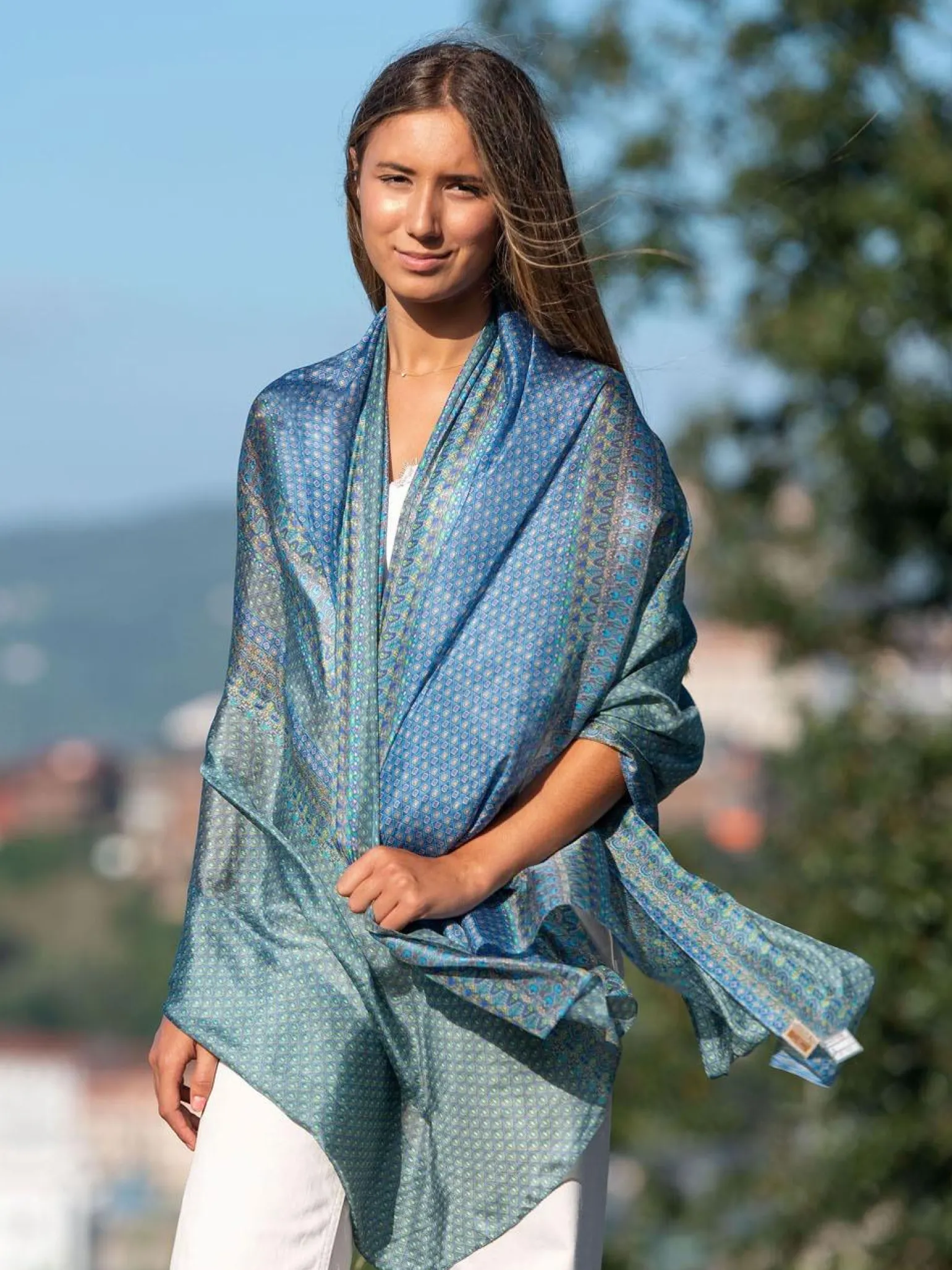 Foulard Pareo in Seta Stampa Cobalto