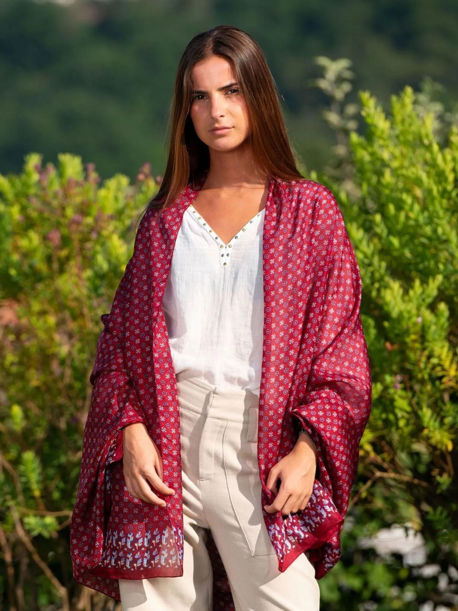 Foulard Pareo in Seta Stampa Amaranto
