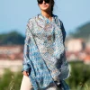 Foulard Pareo in Seta Stampa Azzurro