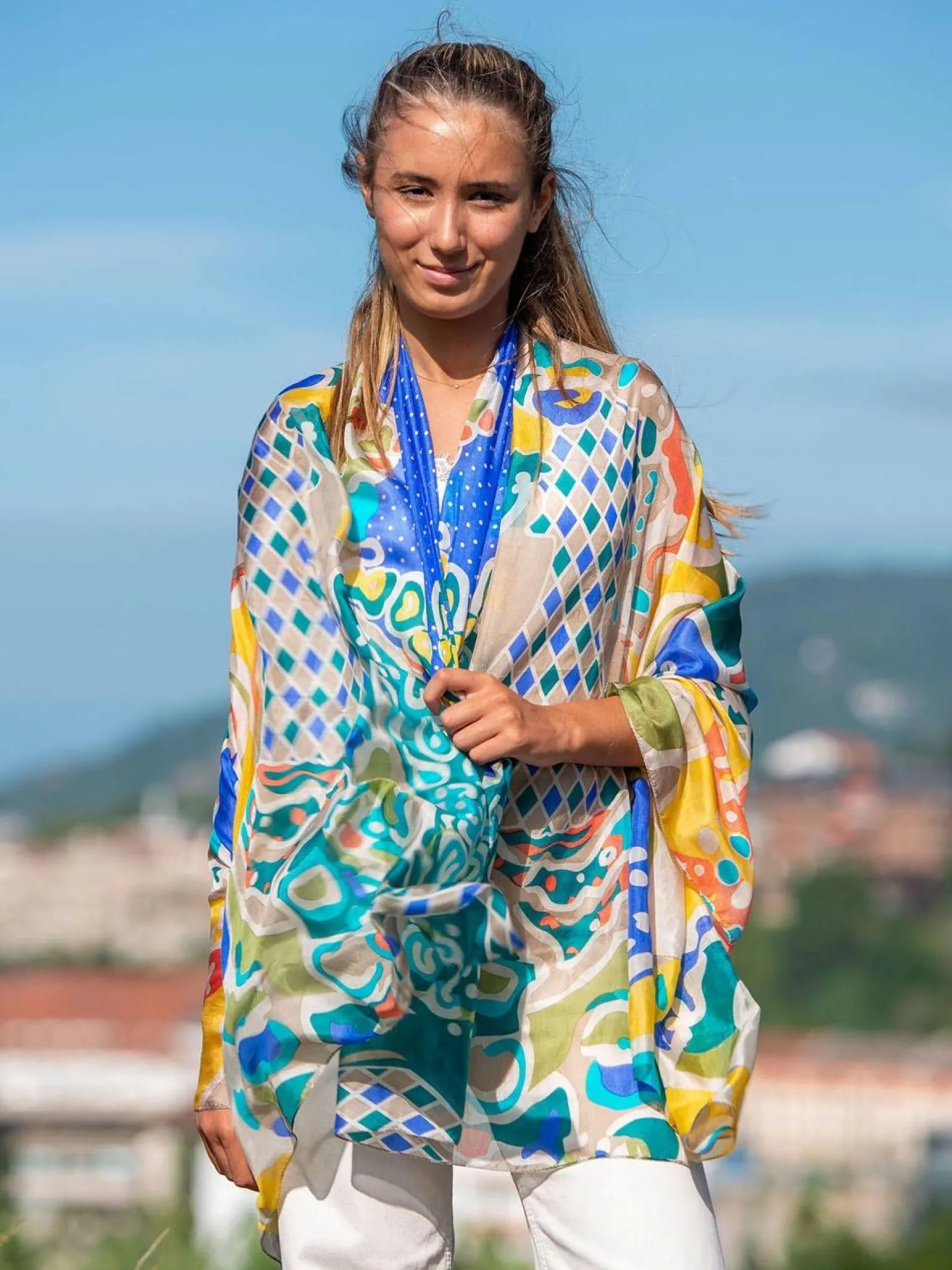 Foulard Pareo in Seta Stampa Cobalto