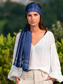 Foulard Pareo in Seta Stampa Blu