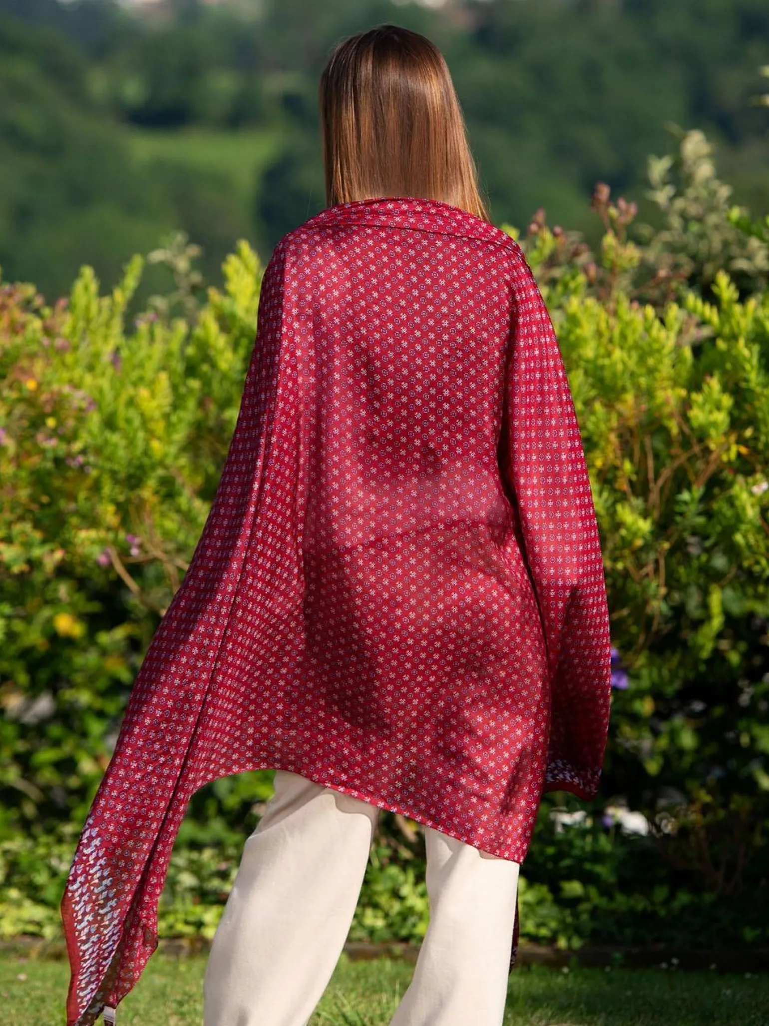 Foulard Pareo in Seta Stampa Amaranto