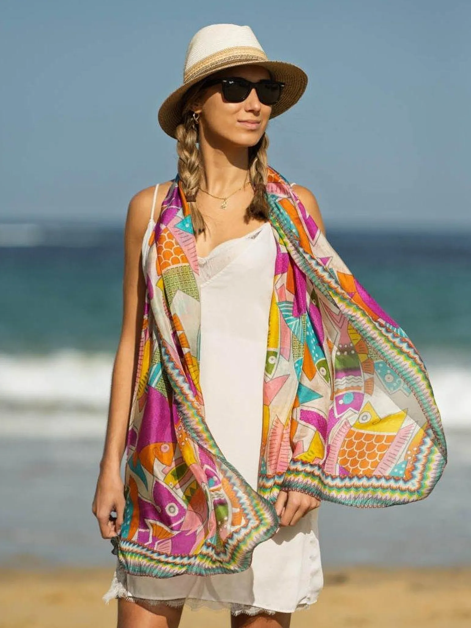 Foulard Pareo in Seta Stampa Rosa