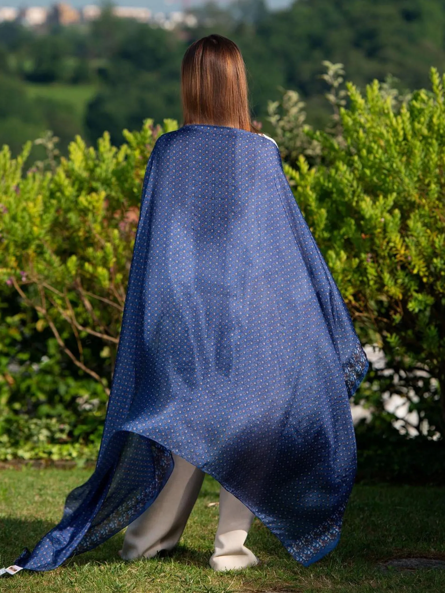 Foulard Pareo in Seta Stampa Blu