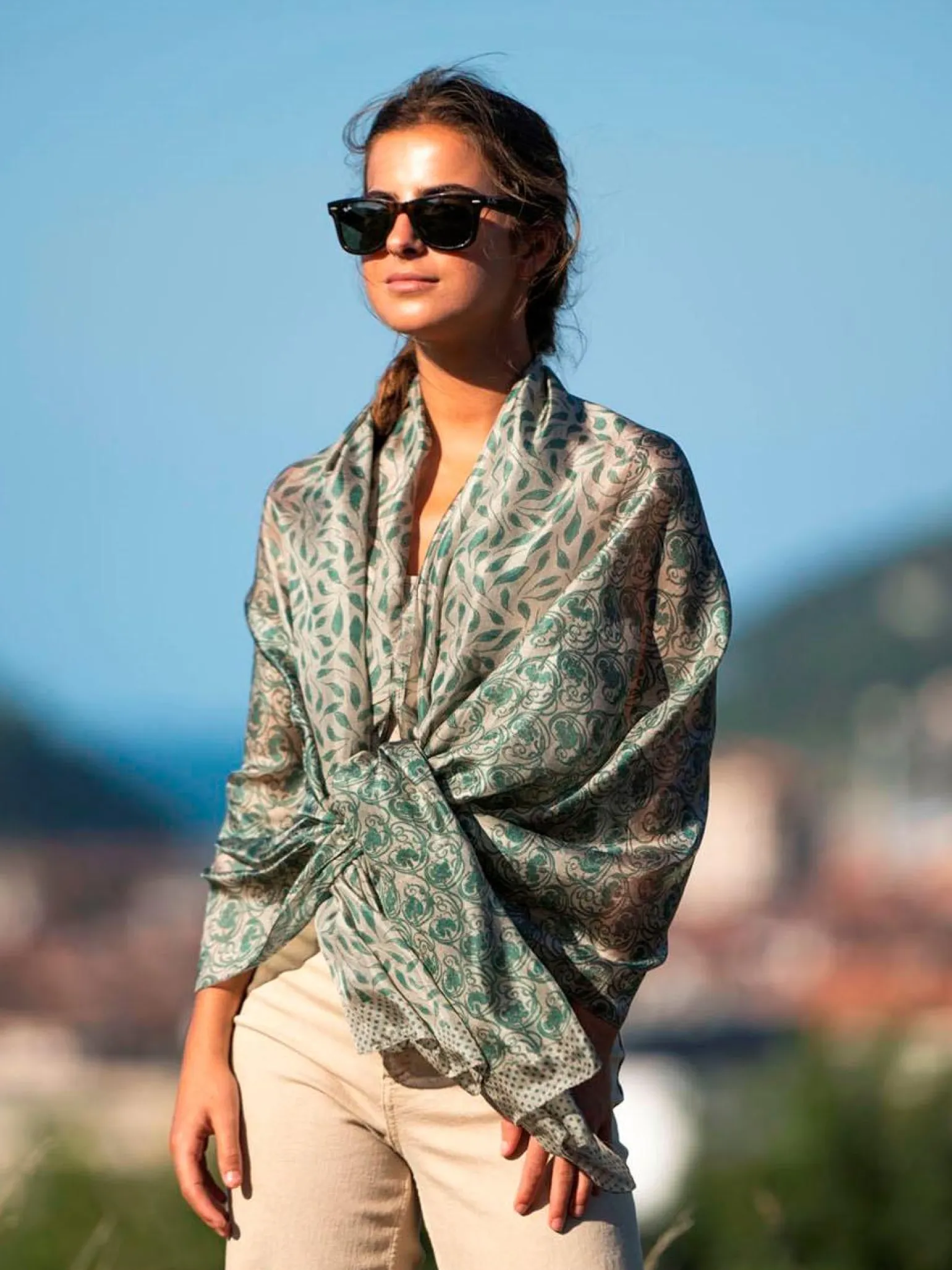 Foulard Pareo in Seta Stampa Verde