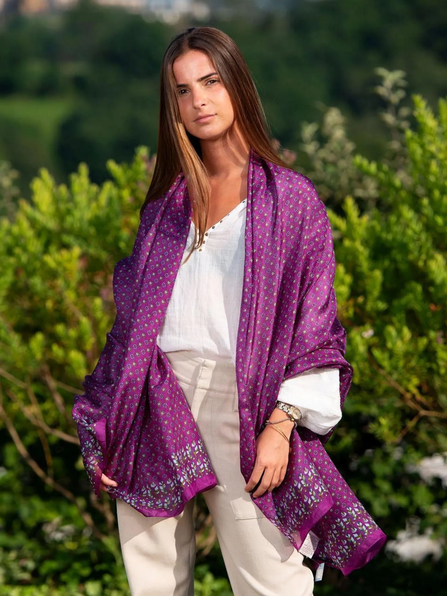 Foulard Pareo in Seta Stampa Viola