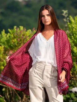 Foulard Pareo in Seta Stampa Amaranto