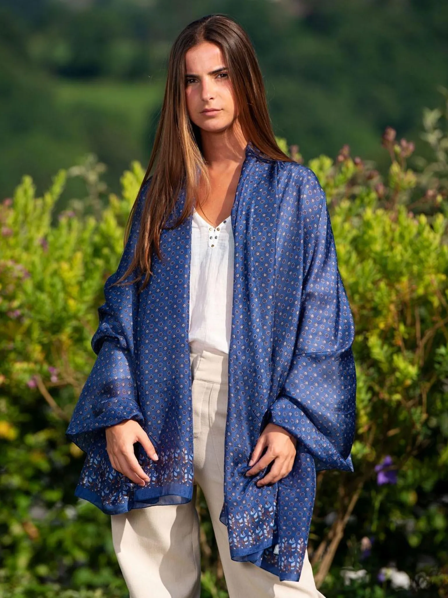 Foulard Pareo in Seta Stampa Blu