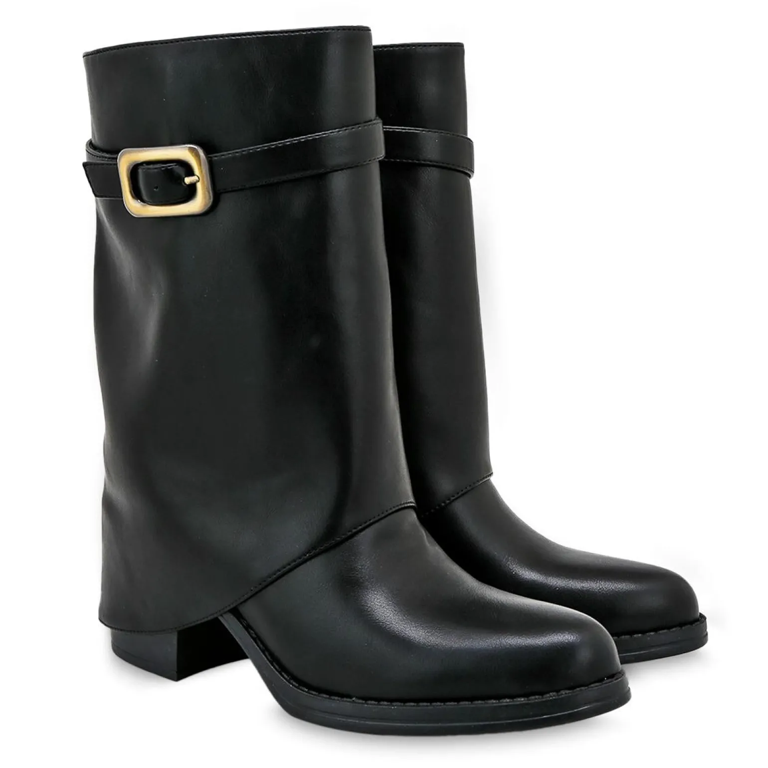 Mezzo Stivale Donna Tex con Risvolto in Ecopelle Nero