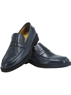 Mocassini College Uomo in Pelle Blu Fondo XL