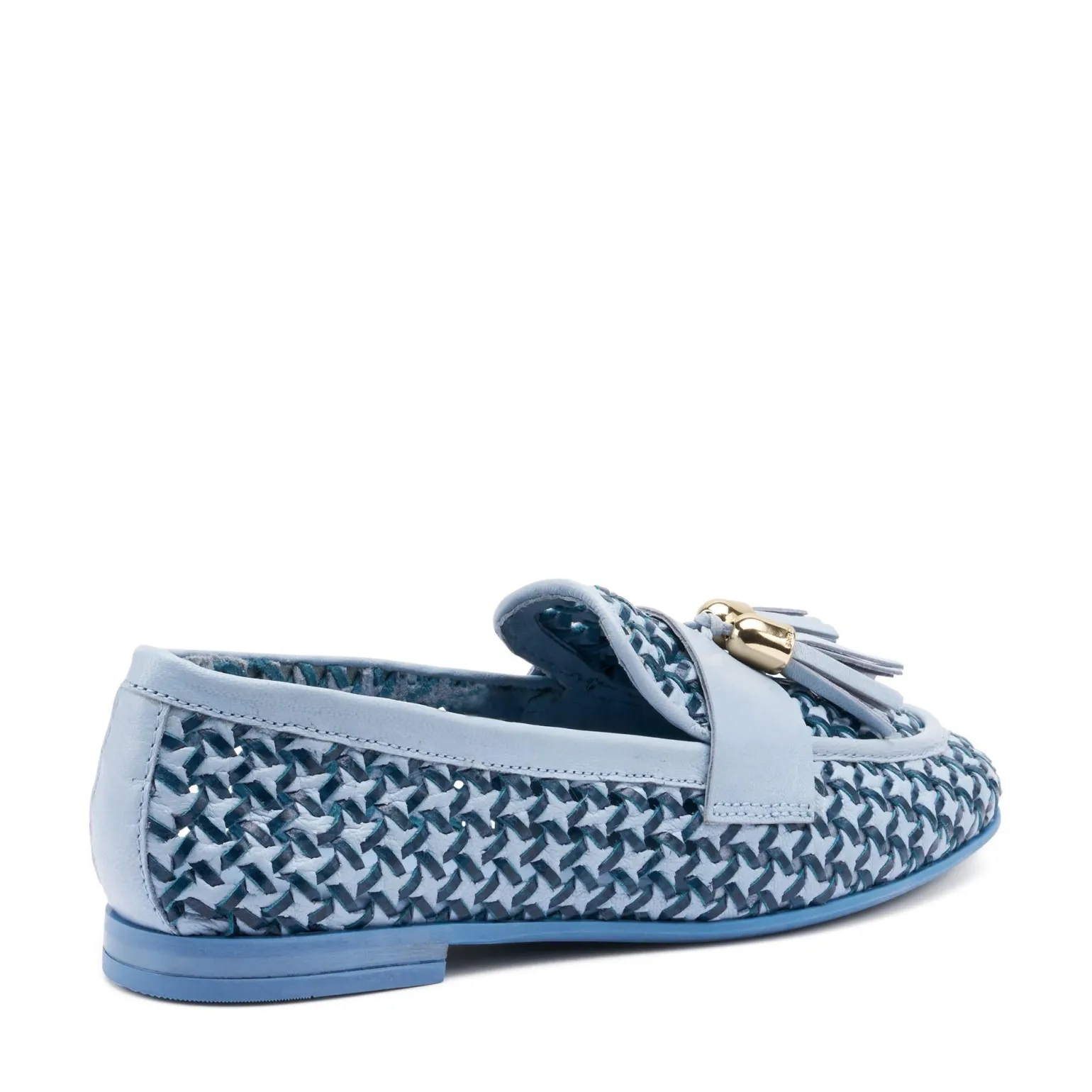 Mocassini Donna con Nappine in Pelle Bicolore Jeans