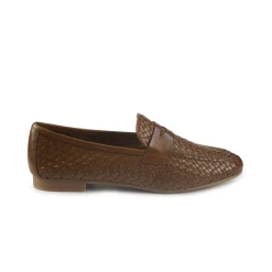 Mocassini Donna in Pelle Intrecciata Cognac