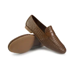 Mocassini Donna in Pelle Intrecciata Cognac