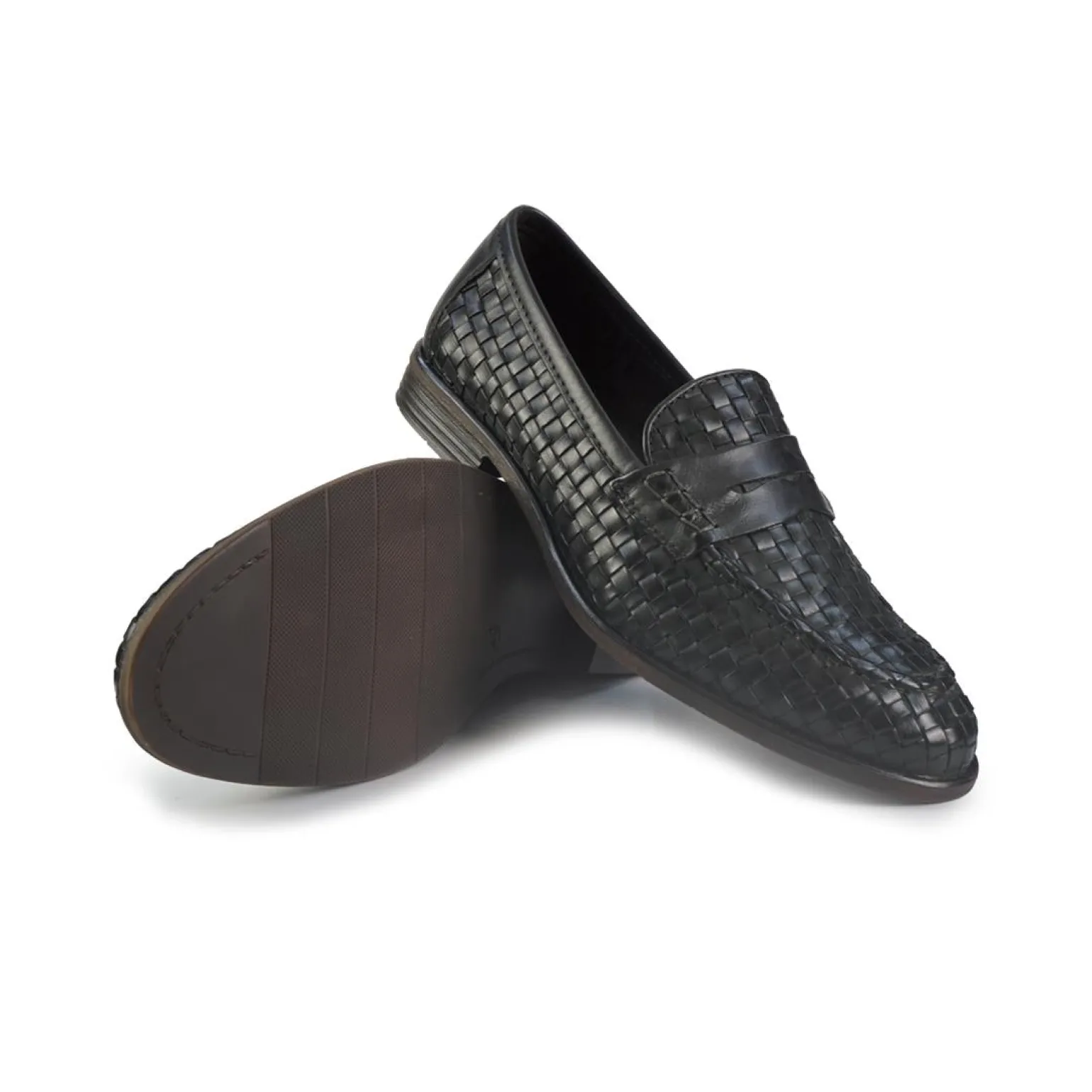 Mocassini Uomo in Pelle Intrecciata Blu