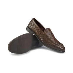 Mocassini Uomo in Pelle Intrecciata Marrone