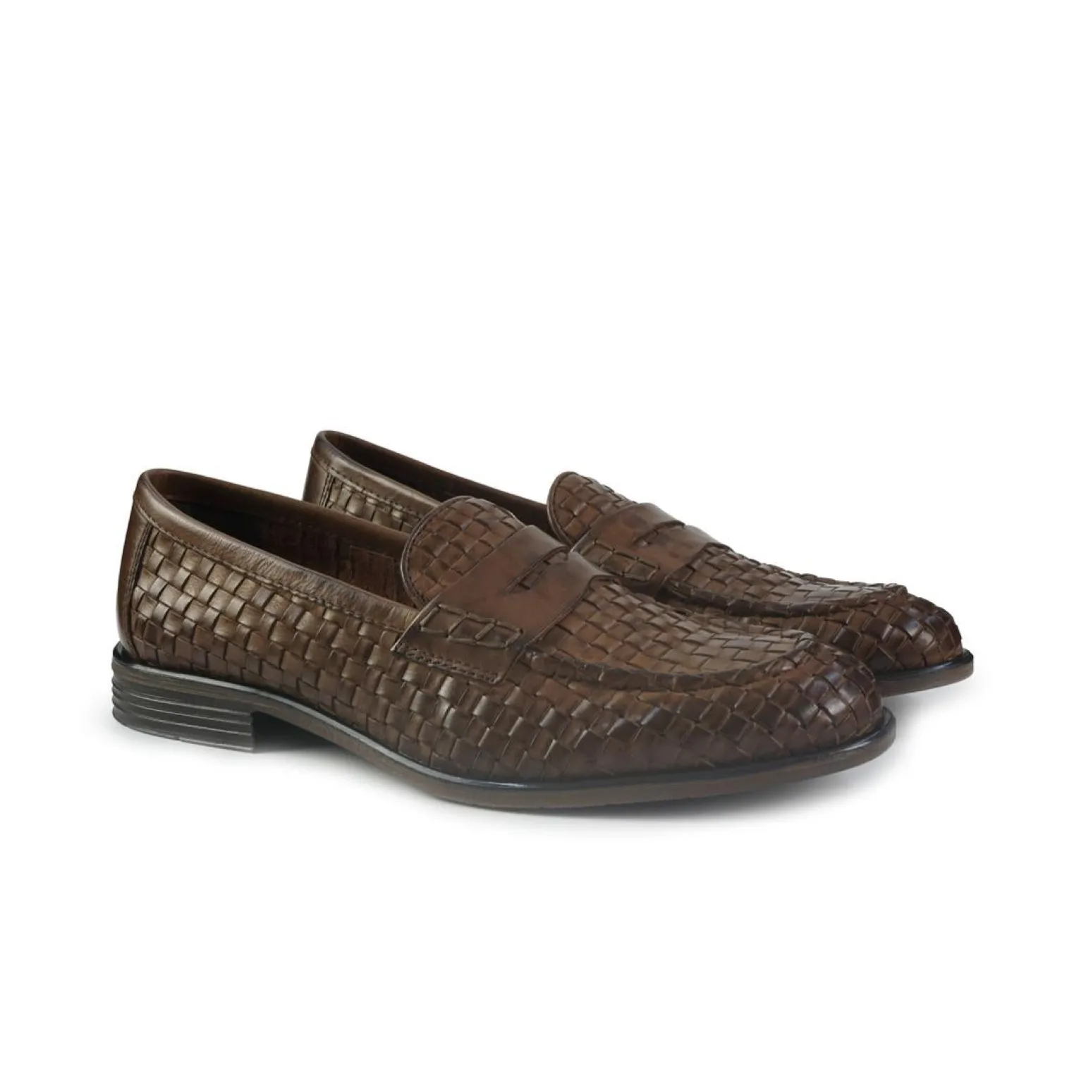Mocassini Uomo in Pelle Intrecciata Marrone