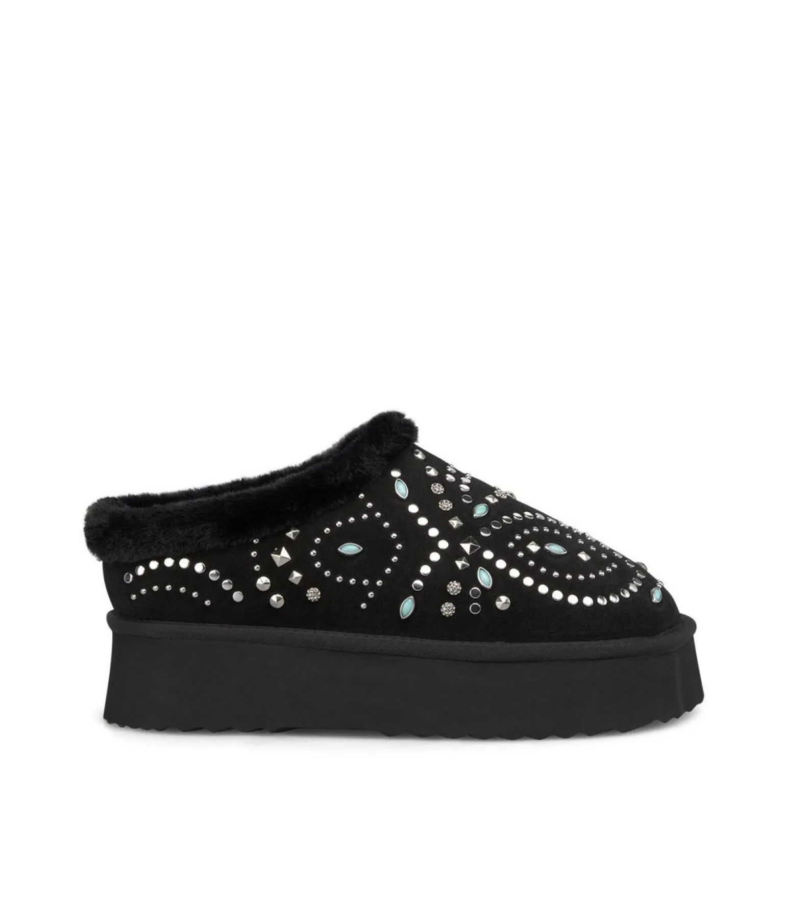 Sabot Donna Imbottite Fur con Borchie Nero