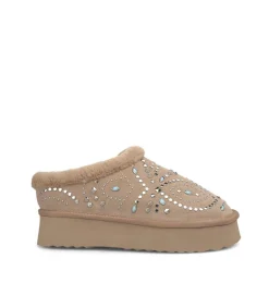 Sabot Donna Imbottite Fur con Borchie Beige