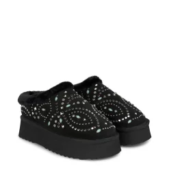 Sabot Donna Imbottite Fur con Borchie Nero