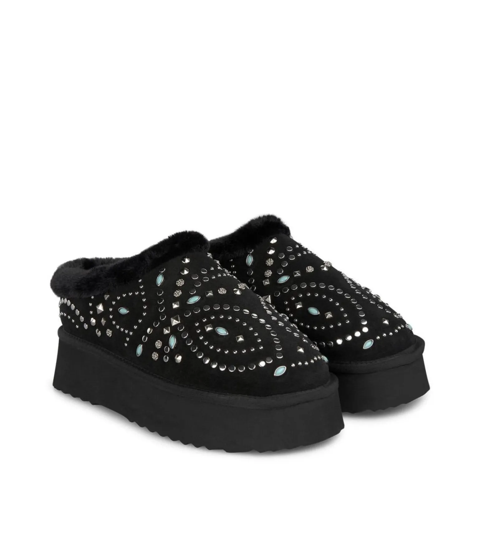 Sabot Donna Imbottite Fur con Borchie Nero