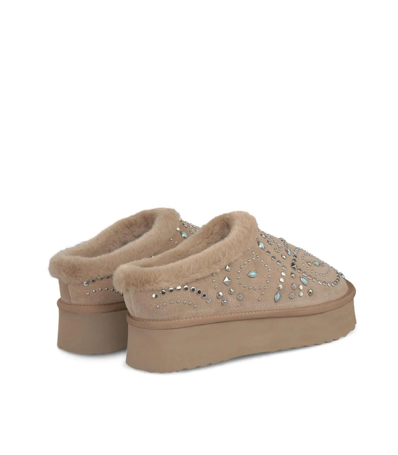 Sabot Donna Imbottite Fur con Borchie Beige
