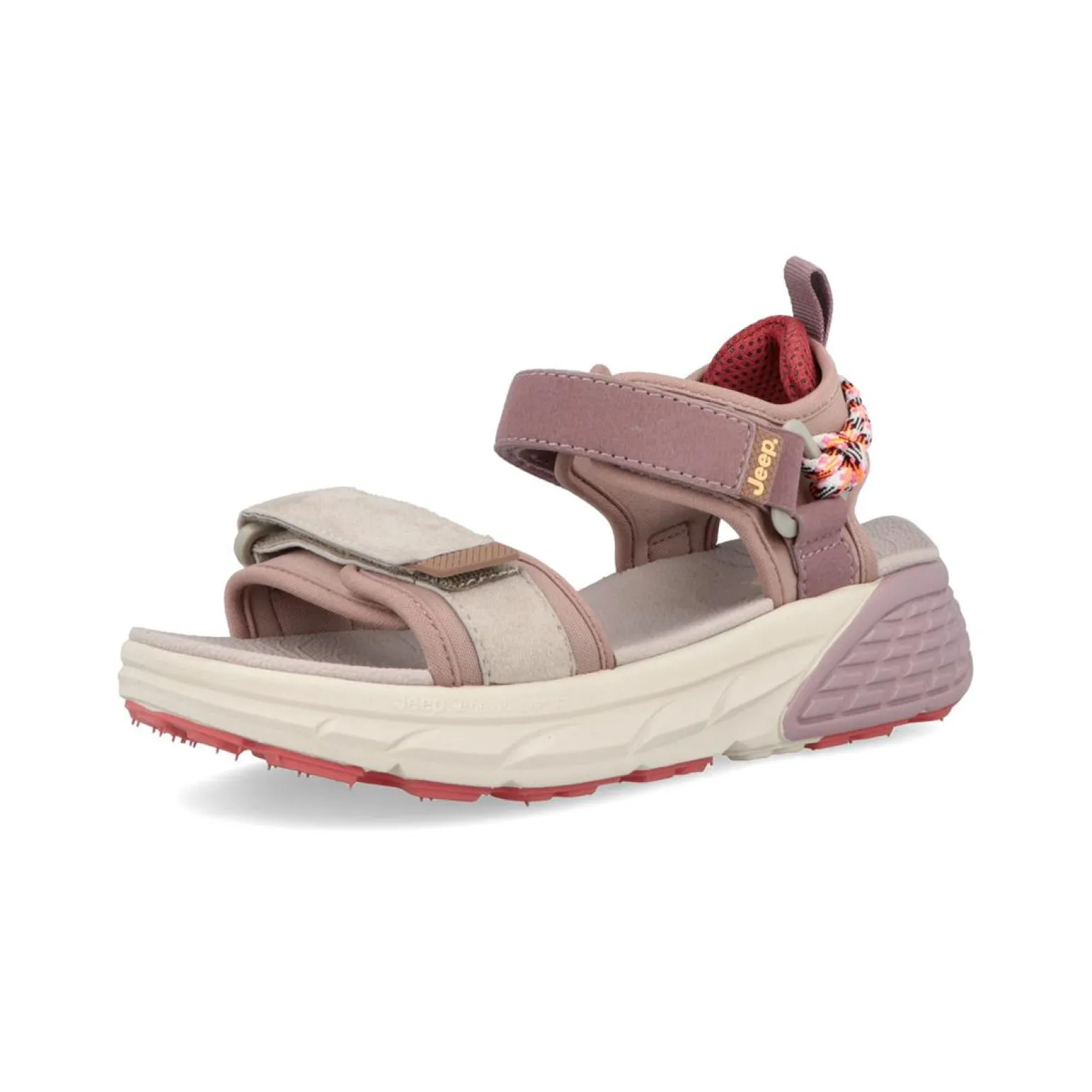 Sandali Donna con Doppio Velcro in Tessuto Cipria