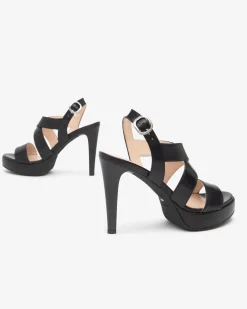 Sandali Donna con Tacco Alto e Plateau in Pelle Nero