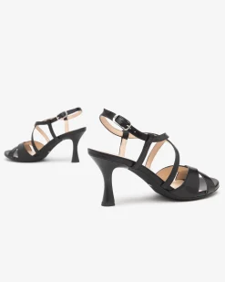 Sandali Donna con Tacco Rocchetto in Pelle Nero