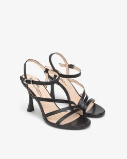 Sandali Donna Tacco Alto Rocchetto in Pelle Nera