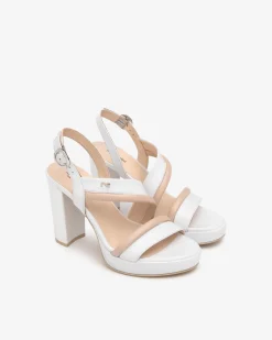 Sandali Donna Tacco Alto e Plateau in Pelle Bianco