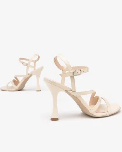Sandali Donna Tacco Alto Rocchetto in Vernice Latte