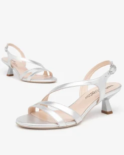 Sandali Donna Tacco Svasato in Pelle Argento