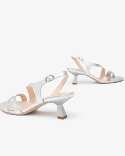 Sandali Donna Tacco Svasato in Pelle Argento
