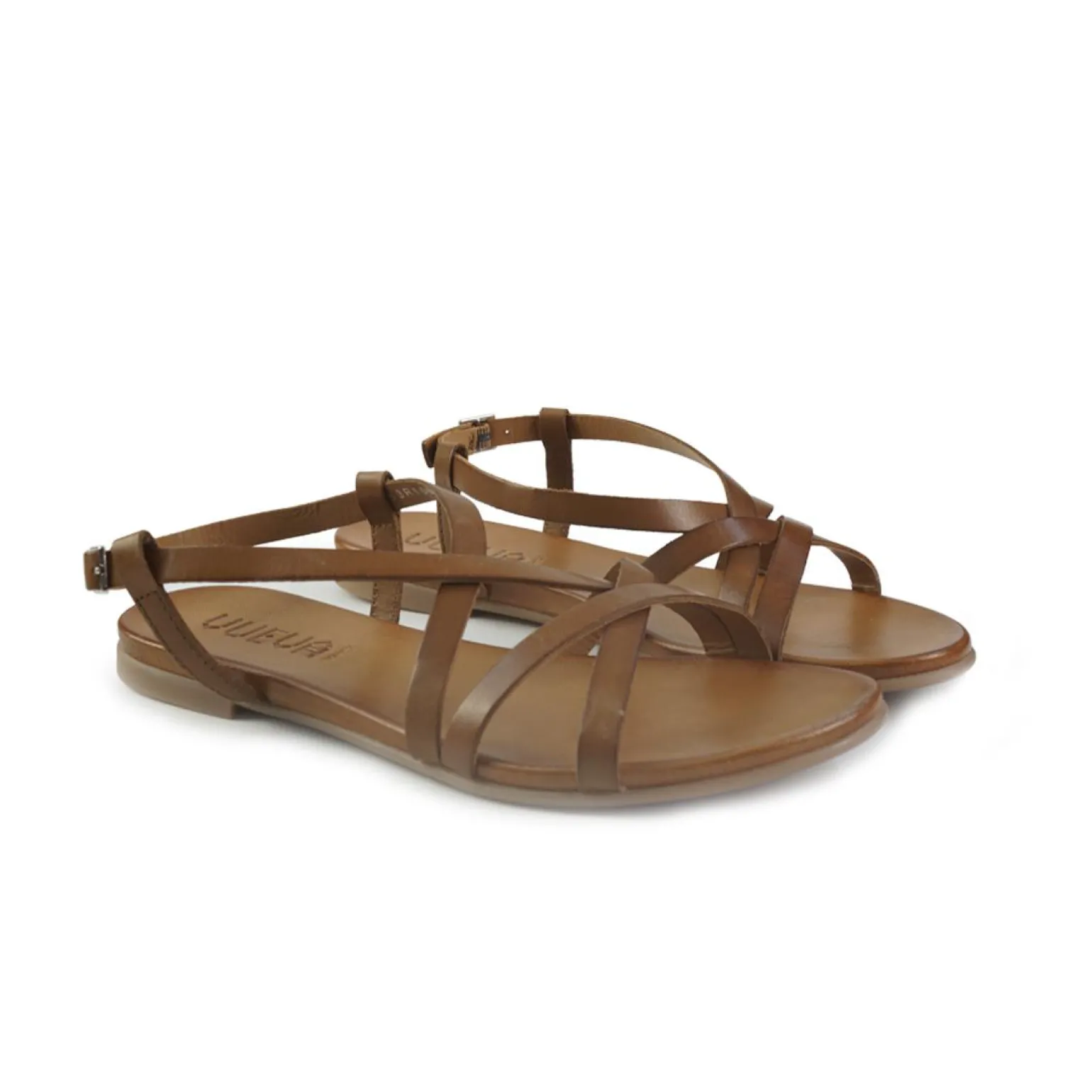 Sandali Flat Donna in Pelle Cuoio