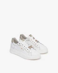 Sneakers Bassa Donna in Pelle Bianca con Charms