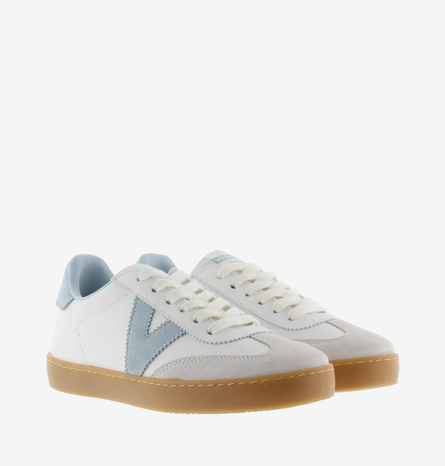 Sneakers Donna Bassa Pelle Bianco Celeste
