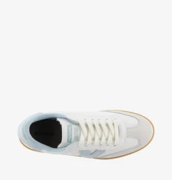 Sneakers Donna Bassa Pelle Bianco Celeste