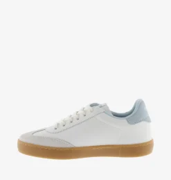 Sneakers Donna Bassa Pelle Bianco Celeste