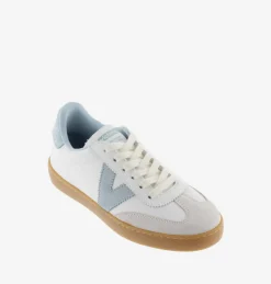 Sneakers Donna Bassa Pelle Bianco Celeste