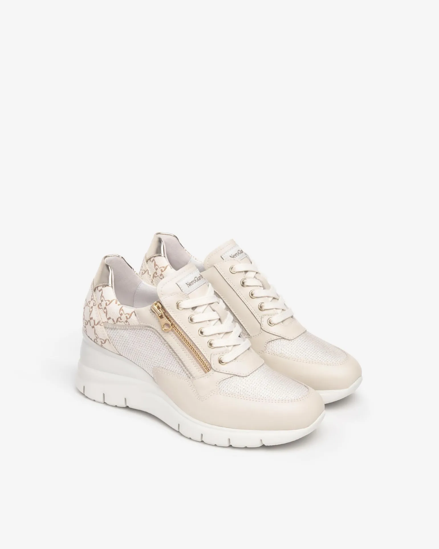 Sneakers Donna con Zeppa in Pelle Milk