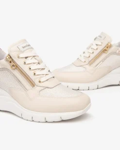 Sneakers Donna con Zeppa in Pelle Milk
